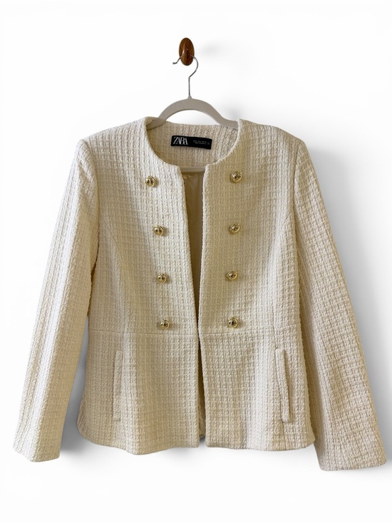 Zara Jackets & Blazers - ZARA Women’s Cream Tweed Jacket Cream Gold Button Blazer Old Money | Size L